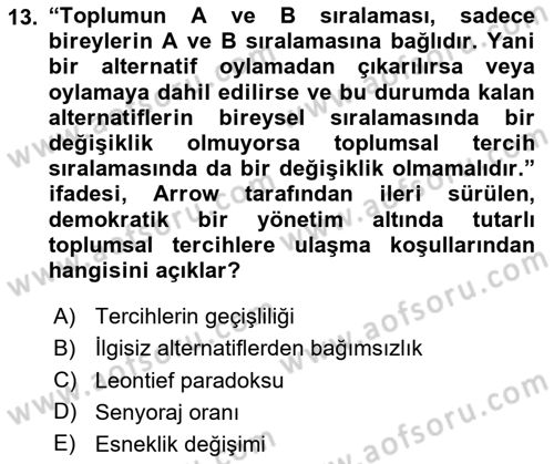 Kamu Ekonomisi 2 Dersi 2023 - 2024 Yılı (Final) Dönem Sonu Sınav Soruları 13. Soru