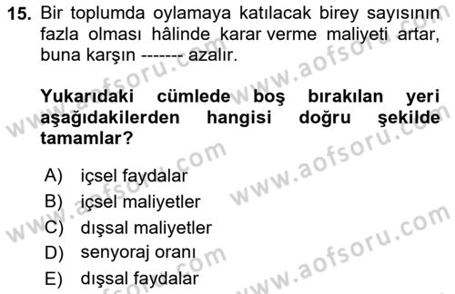 Kamu Ekonomisi 2 Dersi 2023 - 2024 Yılı (Final) Dönem Sonu Sınav Soruları 15. Soru