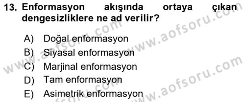 Kamu Ekonomisi 2 Dersi 2023 - 2024 Yılı Yaz Okulu Sınav Soruları 13. Soru