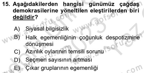 Kamu Ekonomisi 2 Dersi 2023 - 2024 Yılı Yaz Okulu Sınav Soruları 15. Soru