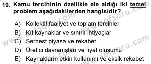 Kamu Ekonomisi 2 Dersi 2023 - 2024 Yılı Yaz Okulu Sınav Soruları 19. Soru