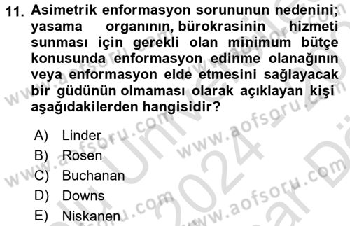 Kamu Ekonomisi 2 Dersi 2024 - 2025 Yılı (Vize) Ara Sınav Soruları 11. Soru