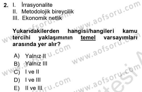 Kamu Ekonomisi 2 Dersi 2024 - 2025 Yılı (Vize) Ara Sınav Soruları 2. Soru