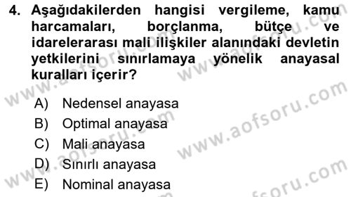 Kamu Ekonomisi 2 Dersi 2024 - 2025 Yılı (Vize) Ara Sınav Soruları 4. Soru