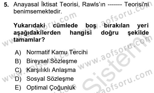 Kamu Ekonomisi 2 Dersi 2024 - 2025 Yılı (Vize) Ara Sınav Soruları 5. Soru
