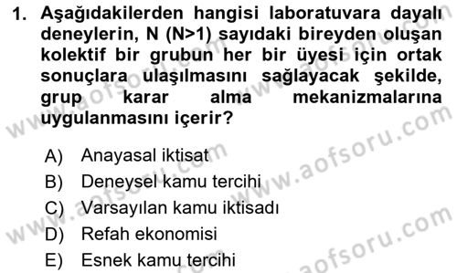 Kamu Ekonomisi 2 Dersi 2024 - 2025 Yılı (Final) Dönem Sonu Sınav Soruları 1. Soru
