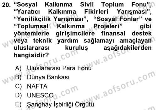 Sosyal Bilimlerde Proje Yönetimi Dersi 2020 - 2021 Yılı Yaz Okulu Sınav Soruları 20. Soru