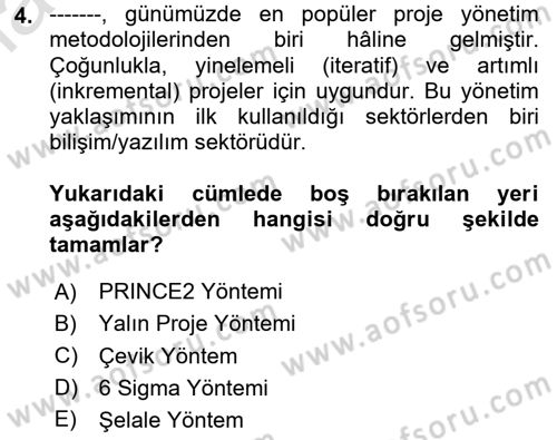 Sosyal Bilimlerde Proje Yönetimi Dersi 2020 - 2021 Yılı Yaz Okulu Sınav Soruları 4. Soru