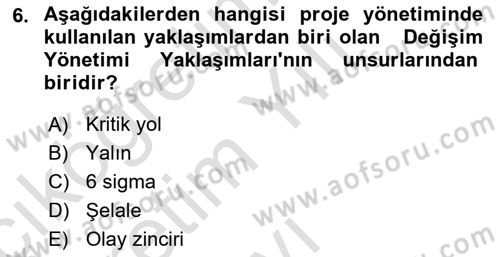 Sosyal Bilimlerde Proje Yönetimi Dersi 2020 - 2021 Yılı Yaz Okulu Sınav Soruları 6. Soru