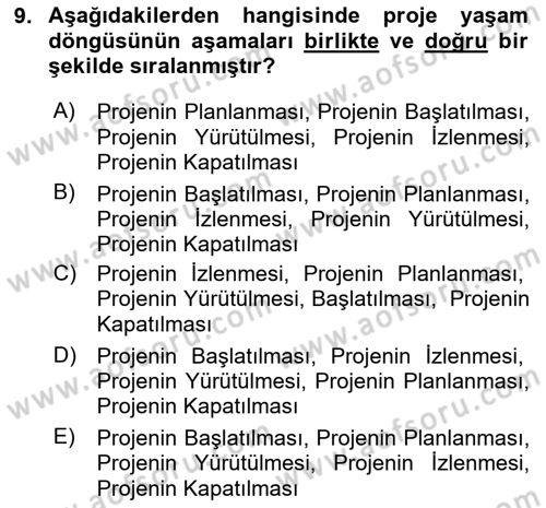 Sosyal Bilimlerde Proje Yönetimi Dersi 2020 - 2021 Yılı Yaz Okulu Sınav Soruları 9. Soru