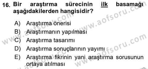 Sosyal Bilimlerde Proje Yönetimi Dersi 2021 - 2022 Yılı (Vize) Ara Sınav Soruları 16. Soru