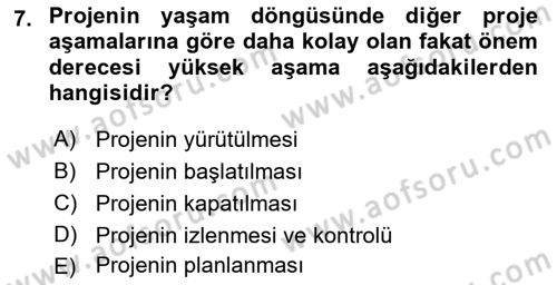 Sosyal Bilimlerde Proje Yönetimi Dersi 2021 - 2022 Yılı (Vize) Ara Sınav Soruları 7. Soru