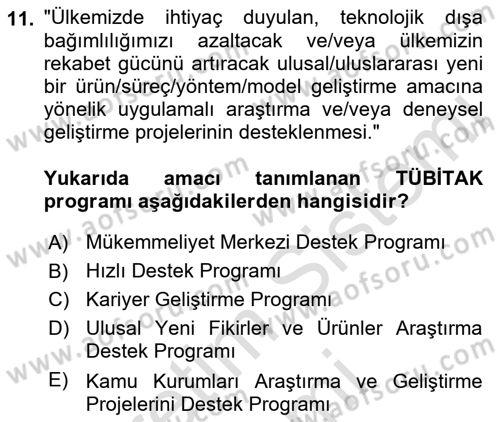 Sosyal Bilimlerde Proje Yönetimi Dersi 2021 - 2022 Yılı (Final) Dönem Sonu Sınav Soruları 11. Soru