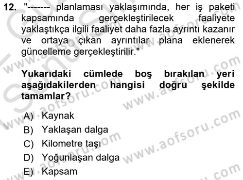 Sosyal Bilimlerde Proje Yönetimi Dersi 2021 - 2022 Yılı (Final) Dönem Sonu Sınav Soruları 12. Soru