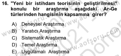 Sosyal Bilimlerde Proje Yönetimi Dersi 2021 - 2022 Yılı (Final) Dönem Sonu Sınav Soruları 16. Soru