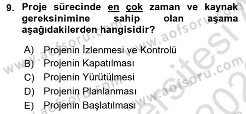 Sosyal Bilimlerde Proje Yönetimi Dersi 2021 - 2022 Yılı (Final) Dönem Sonu Sınav Soruları 9. Soru