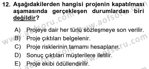 Sosyal Bilimlerde Proje Yönetimi Dersi 2021 - 2022 Yılı Yaz Okulu Sınav Soruları 12. Soru