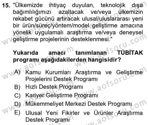 Sosyal Bilimlerde Proje Yönetimi Dersi 2021 - 2022 Yılı Yaz Okulu Sınav Soruları 15. Soru