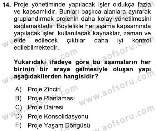 Sosyal Bilimlerde Proje Yönetimi Dersi 2022 - 2023 Yılı (Vize) Ara Sınav Soruları 14. Soru