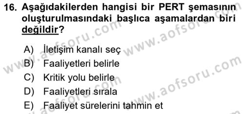 Sosyal Bilimlerde Proje Yönetimi Dersi 2022 - 2023 Yılı (Vize) Ara Sınav Soruları 16. Soru