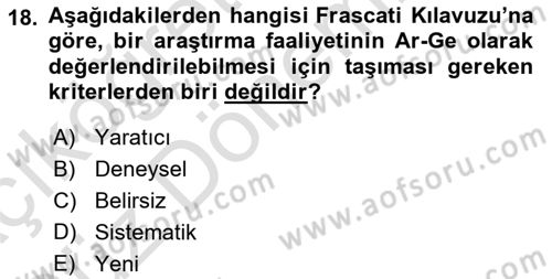 Sosyal Bilimlerde Proje Yönetimi Dersi 2022 - 2023 Yılı (Vize) Ara Sınav Soruları 18. Soru