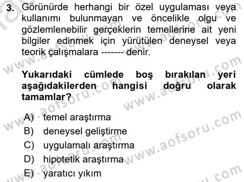 Sosyal Bilimlerde Proje Yönetimi Dersi 2022 - 2023 Yılı (Vize) Ara Sınav Soruları 3. Soru