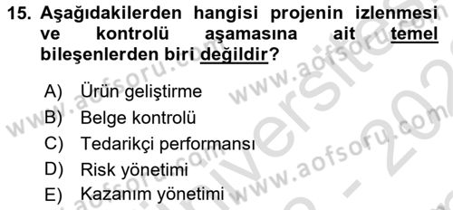 Sosyal Bilimlerde Proje Yönetimi Dersi 2022 - 2023 Yılı (Final) Dönem Sonu Sınav Soruları 15. Soru