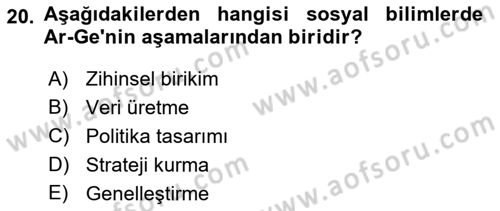 Sosyal Bilimlerde Proje Yönetimi Dersi 2022 - 2023 Yılı (Final) Dönem Sonu Sınav Soruları 20. Soru