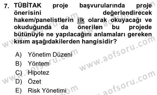 Sosyal Bilimlerde Proje Yönetimi Dersi 2022 - 2023 Yılı (Final) Dönem Sonu Sınav Soruları 7. Soru