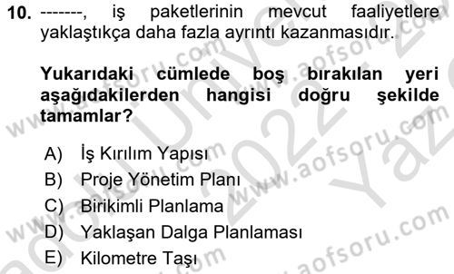 Sosyal Bilimlerde Proje Yönetimi Dersi 2022 - 2023 Yılı Yaz Okulu Sınav Soruları 10. Soru