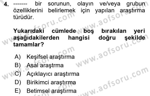 Sosyal Bilimlerde Proje Yönetimi Dersi 2022 - 2023 Yılı Yaz Okulu Sınav Soruları 4. Soru