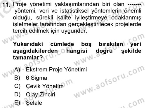 Sosyal Bilimlerde Proje Yönetimi Dersi 2023 - 2024 Yılı (Vize) Ara Sınav Soruları 11. Soru
