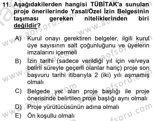 Sosyal Bilimlerde Proje Yönetimi Dersi 2023 - 2024 Yılı (Final) Dönem Sonu Sınav Soruları 11. Soru