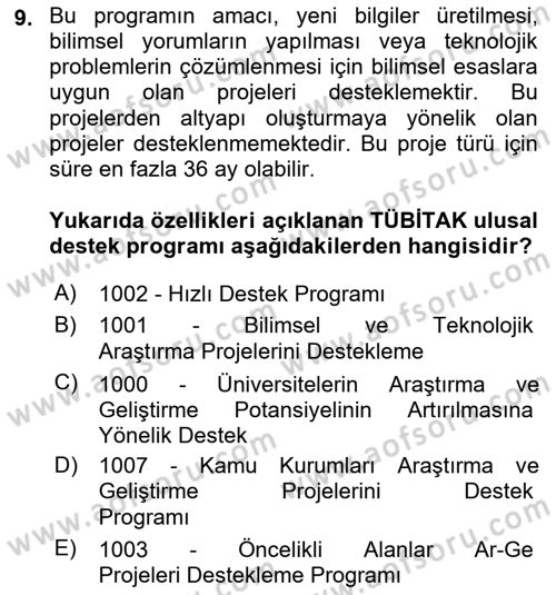 Sosyal Bilimlerde Proje Yönetimi Dersi 2023 - 2024 Yılı (Final) Dönem Sonu Sınav Soruları 9. Soru