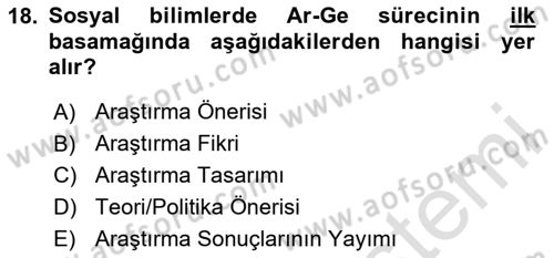 Sosyal Bilimlerde Proje Yönetimi Dersi 2023 - 2024 Yılı Yaz Okulu Sınav Soruları 18. Soru