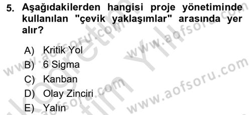 Sosyal Bilimlerde Proje Yönetimi Dersi 2023 - 2024 Yılı Yaz Okulu Sınav Soruları 5. Soru