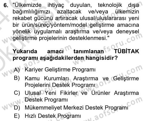 Sosyal Bilimlerde Proje Yönetimi Dersi 2023 - 2024 Yılı Yaz Okulu Sınav Soruları 6. Soru