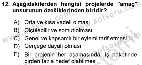 Sosyal Bilimlerde Proje Yönetimi Dersi 2024 - 2025 Yılı (Vize) Ara Sınav Soruları 12. Soru