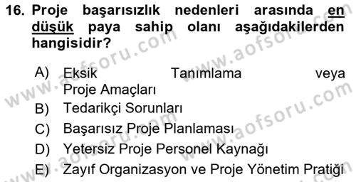 Sosyal Bilimlerde Proje Yönetimi Dersi 2024 - 2025 Yılı (Vize) Ara Sınav Soruları 16. Soru