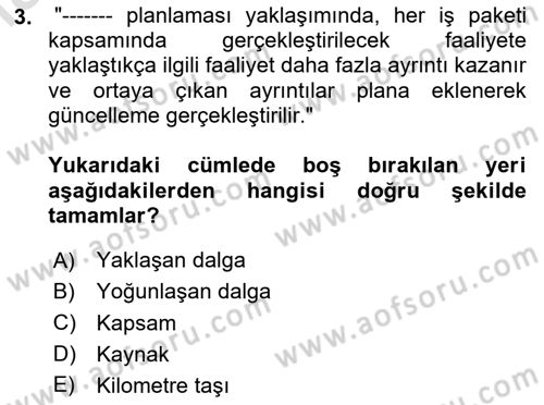 Sosyal Bilimlerde Proje Yönetimi Dersi 2024 - 2025 Yılı (Vize) Ara Sınav Soruları 3. Soru