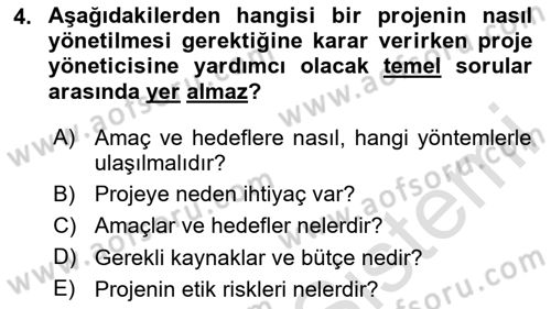 Sosyal Bilimlerde Proje Yönetimi Dersi 2024 - 2025 Yılı (Vize) Ara Sınav Soruları 4. Soru