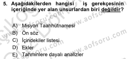 Sosyal Bilimlerde Proje Yönetimi Dersi 2024 - 2025 Yılı (Vize) Ara Sınav Soruları 5. Soru