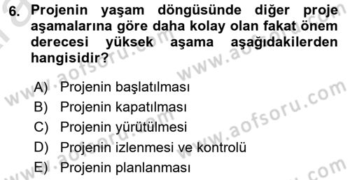 Sosyal Bilimlerde Proje Yönetimi Dersi 2024 - 2025 Yılı (Vize) Ara Sınav Soruları 6. Soru