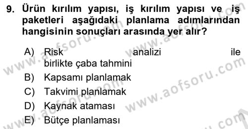 Sosyal Bilimlerde Proje Yönetimi Dersi 2024 - 2025 Yılı (Vize) Ara Sınav Soruları 9. Soru