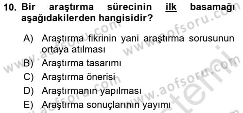 Sosyal Bilimlerde Proje Yönetimi Dersi 2024 - 2025 Yılı (Final) Dönem Sonu Sınav Soruları 10. Soru