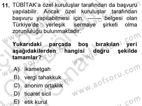 Sosyal Bilimlerde Proje Yönetimi Dersi 2024 - 2025 Yılı (Final) Dönem Sonu Sınav Soruları 11. Soru