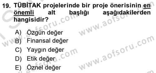 Sosyal Bilimlerde Proje Yönetimi Dersi 2024 - 2025 Yılı (Final) Dönem Sonu Sınav Soruları 19. Soru