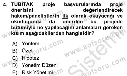 Sosyal Bilimlerde Proje Yönetimi Dersi 2024 - 2025 Yılı (Final) Dönem Sonu Sınav Soruları 4. Soru