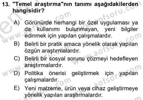 Sosyal Bilimlerde Proje Yönetimi Dersi 2025 - 2026 Yılı (Vize) Ara Sınav Soruları 13. Soru