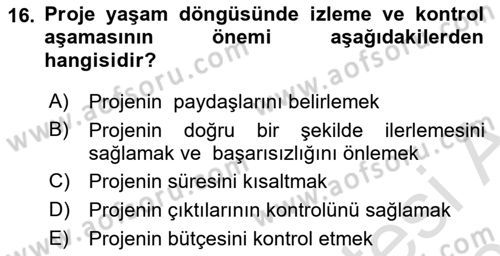Sosyal Bilimlerde Proje Yönetimi Dersi 2025 - 2026 Yılı (Vize) Ara Sınav Soruları 16. Soru